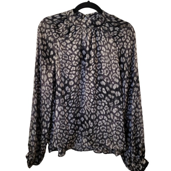Worthington sheer flowy animal print long sleeve blouse size M - Picture 1 of 8